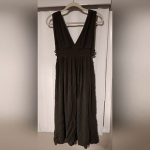 V-neck olive green dress